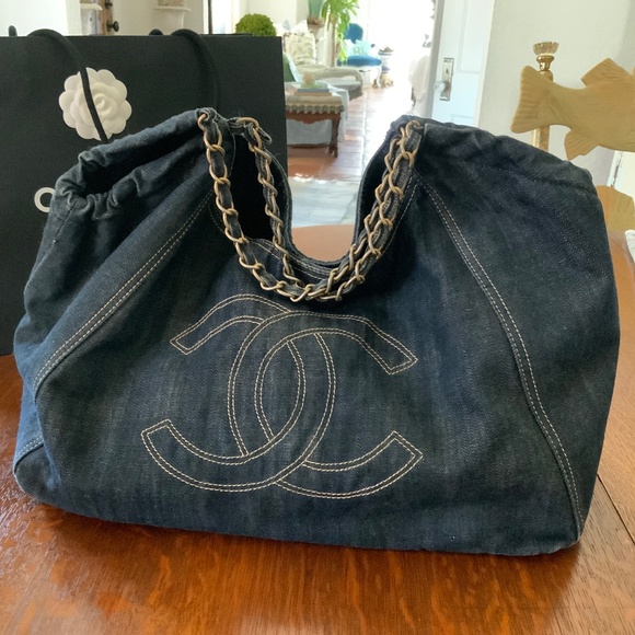 CHANEL COCO CABAS DENIM TOTE BAG RARE 2006-2008 - Picture 1 of 14